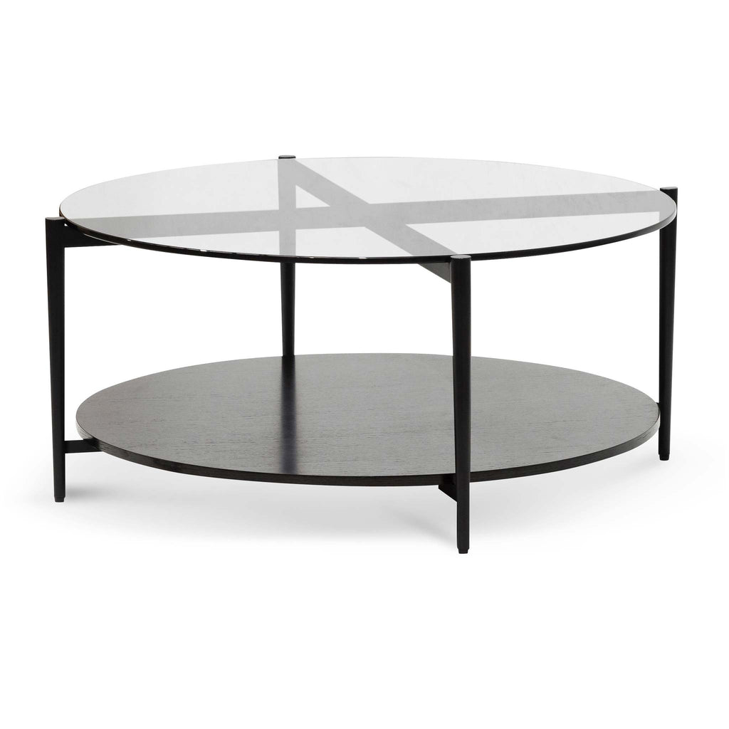 CCF6525-IG Round Grey Glass Coffee Table - Black