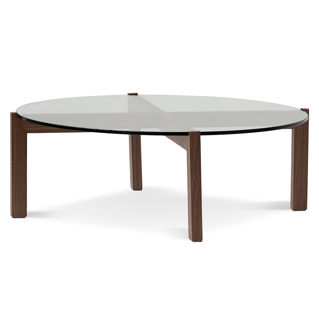 CCF6916-DW 103cm Round Glass Top Coffee Table - Walnut