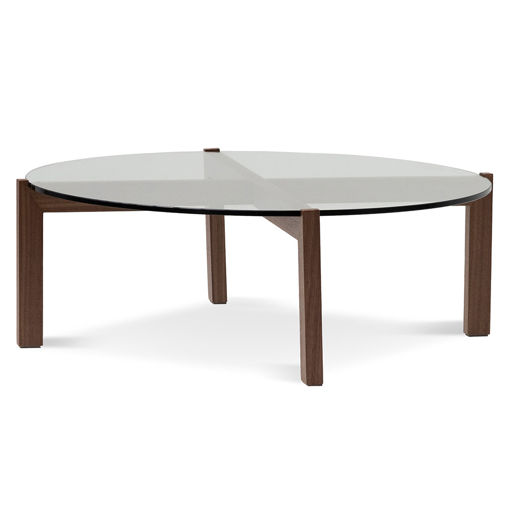 CCF6916-DW 103cm Round Glass Top Coffee Table - Walnut