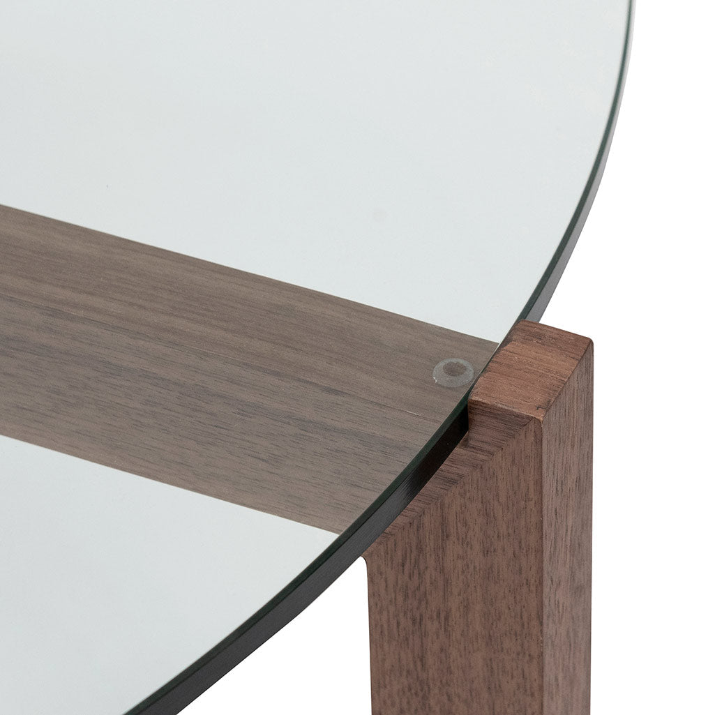 CCF6916-DW 103cm Round Glass Top Coffee Table - Walnut