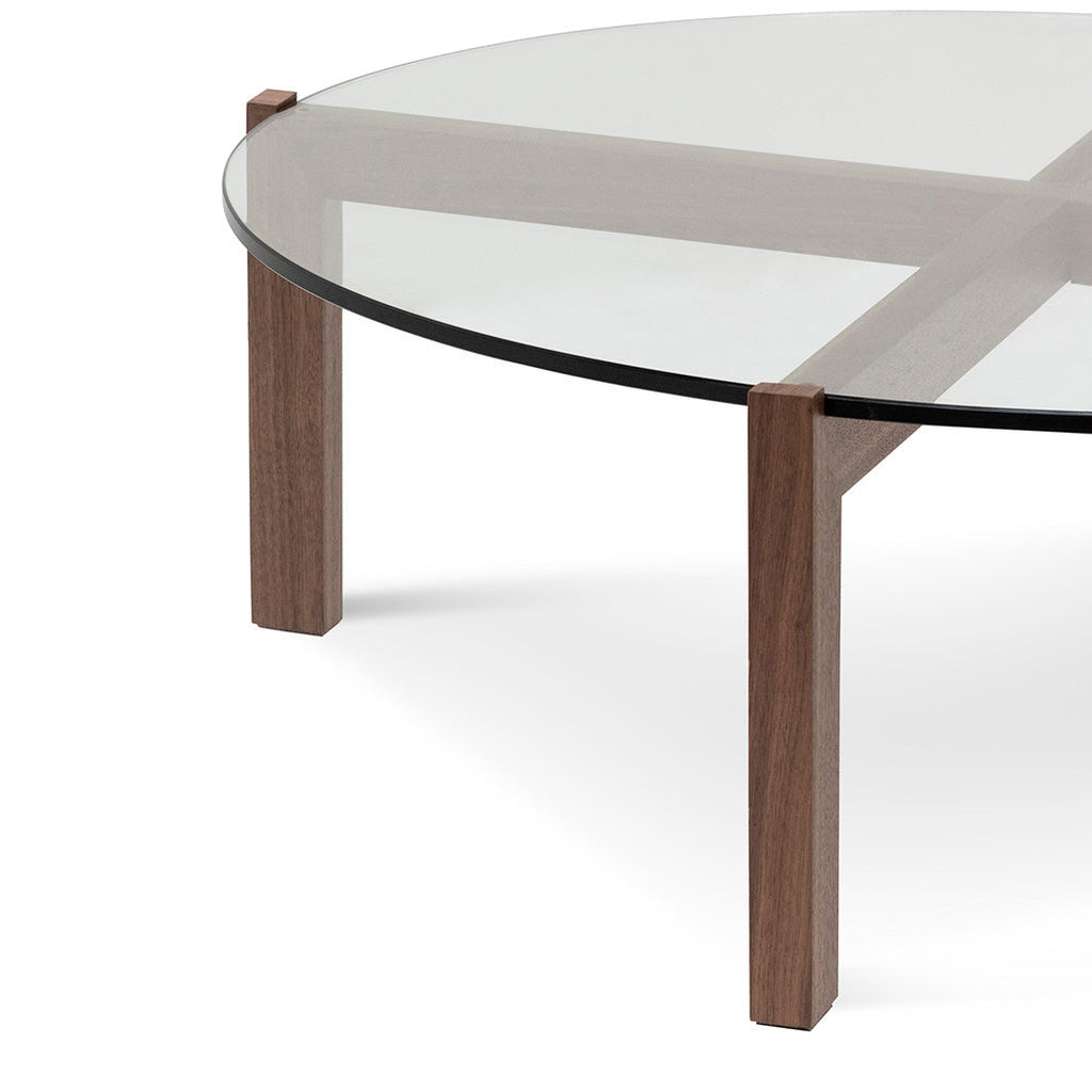 CCF6916-DW 103cm Round Glass Top Coffee Table - Walnut