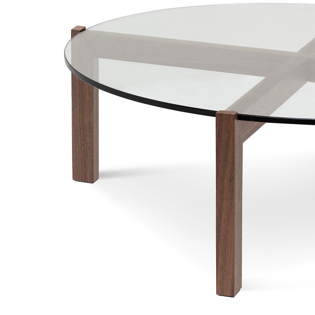 CCF6916-DW 103cm Round Glass Top Coffee Table - Walnut