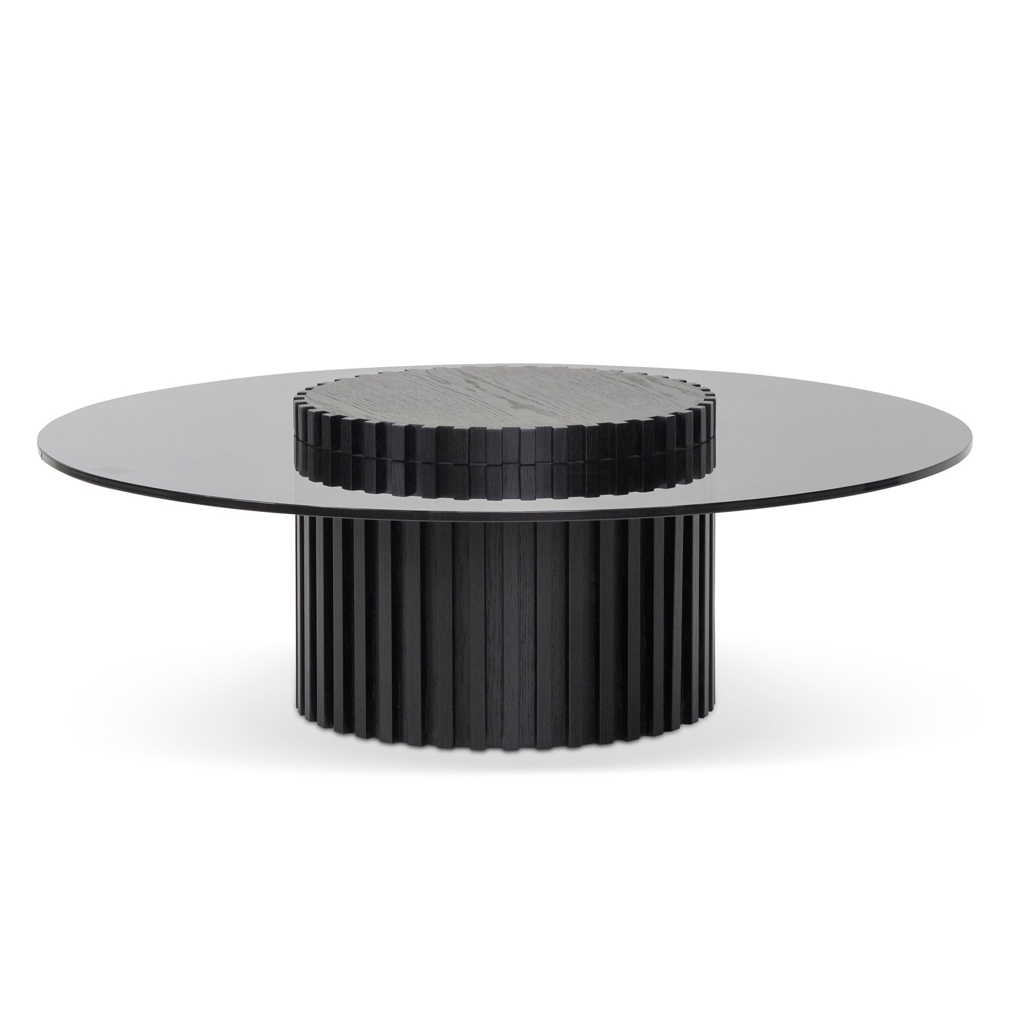 1.1m Round Glass Cofee Table - Black