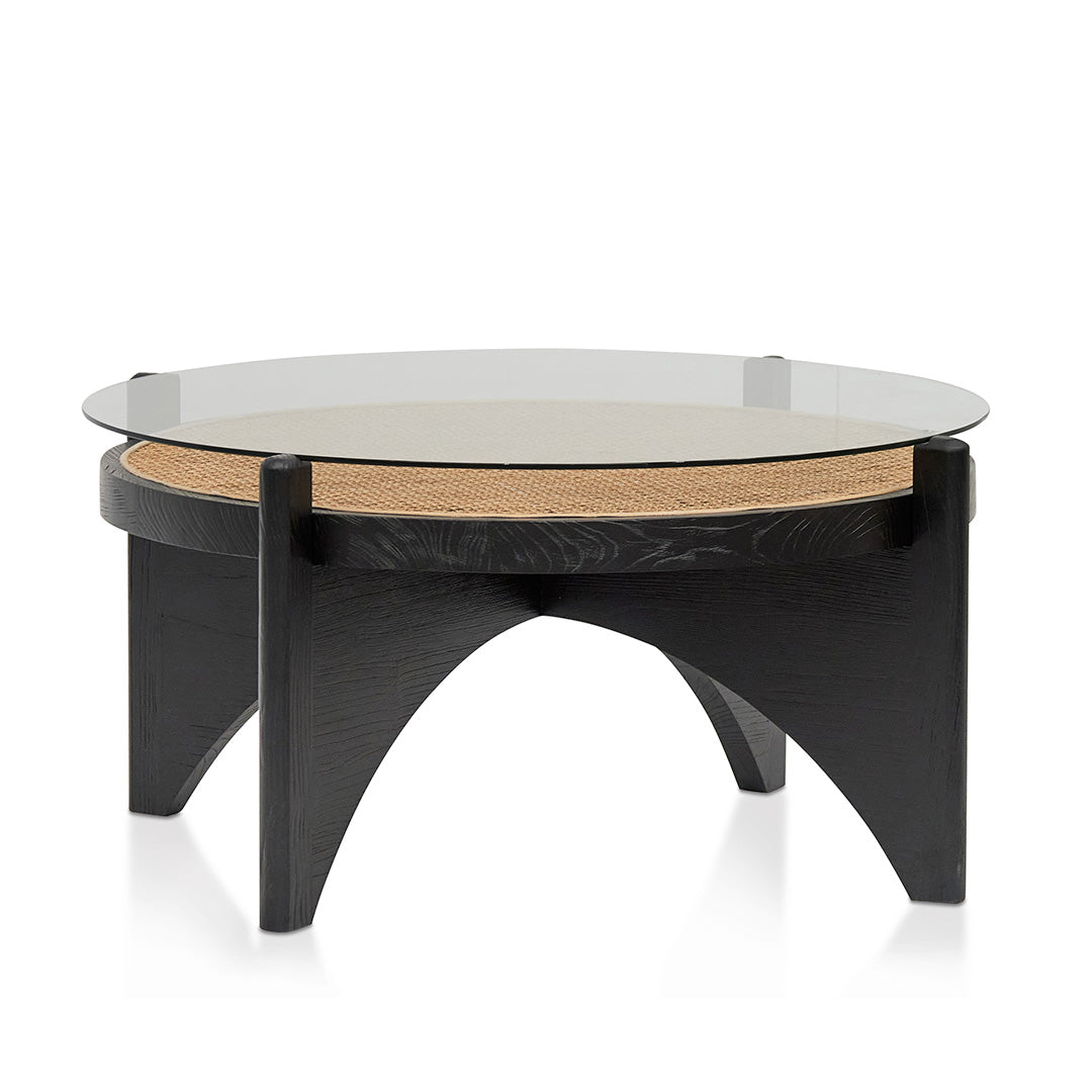 96cm Round Glass Coffee Table - Black