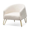 CLC6521-IG Armchair - Ivory White Synthetic Wool with Golden Legs