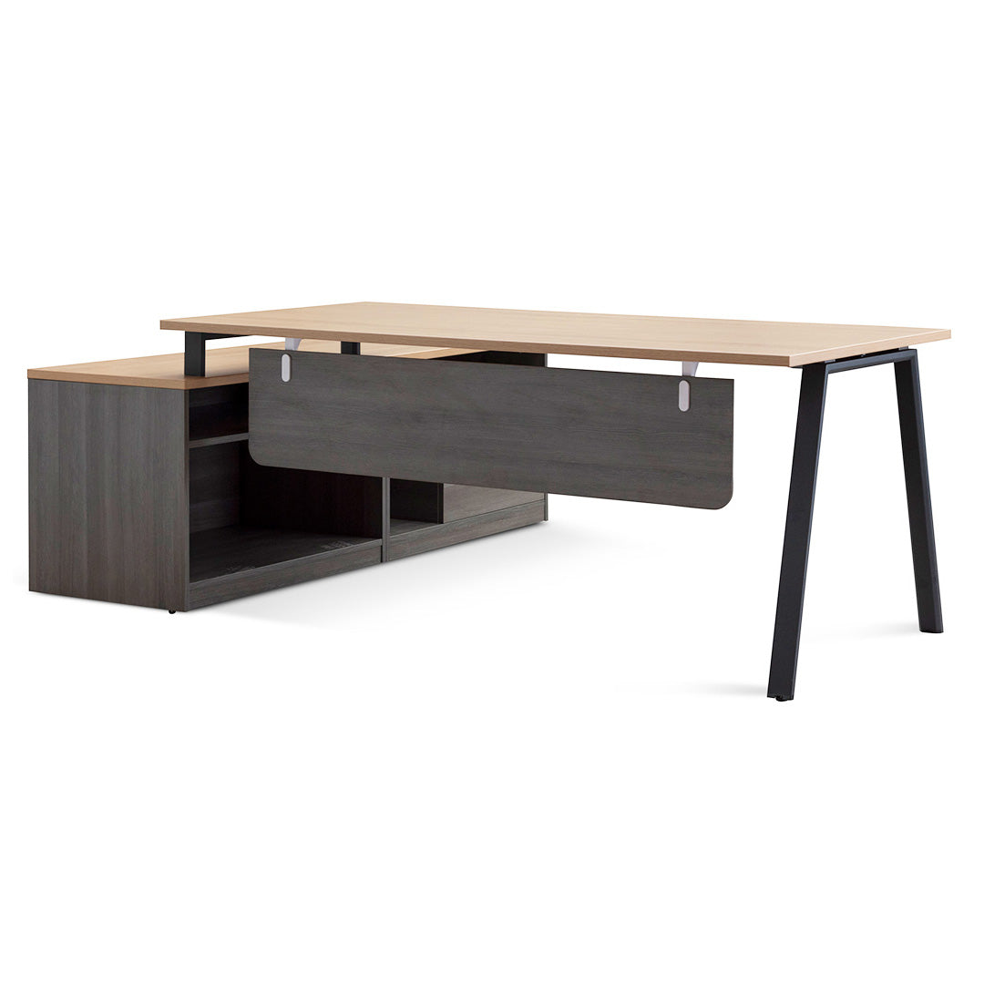Cuevas Right Return Office Desk - Black with Natural Top