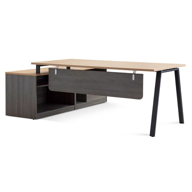 Cuevas Right Return Office Desk - Black with Natural Top