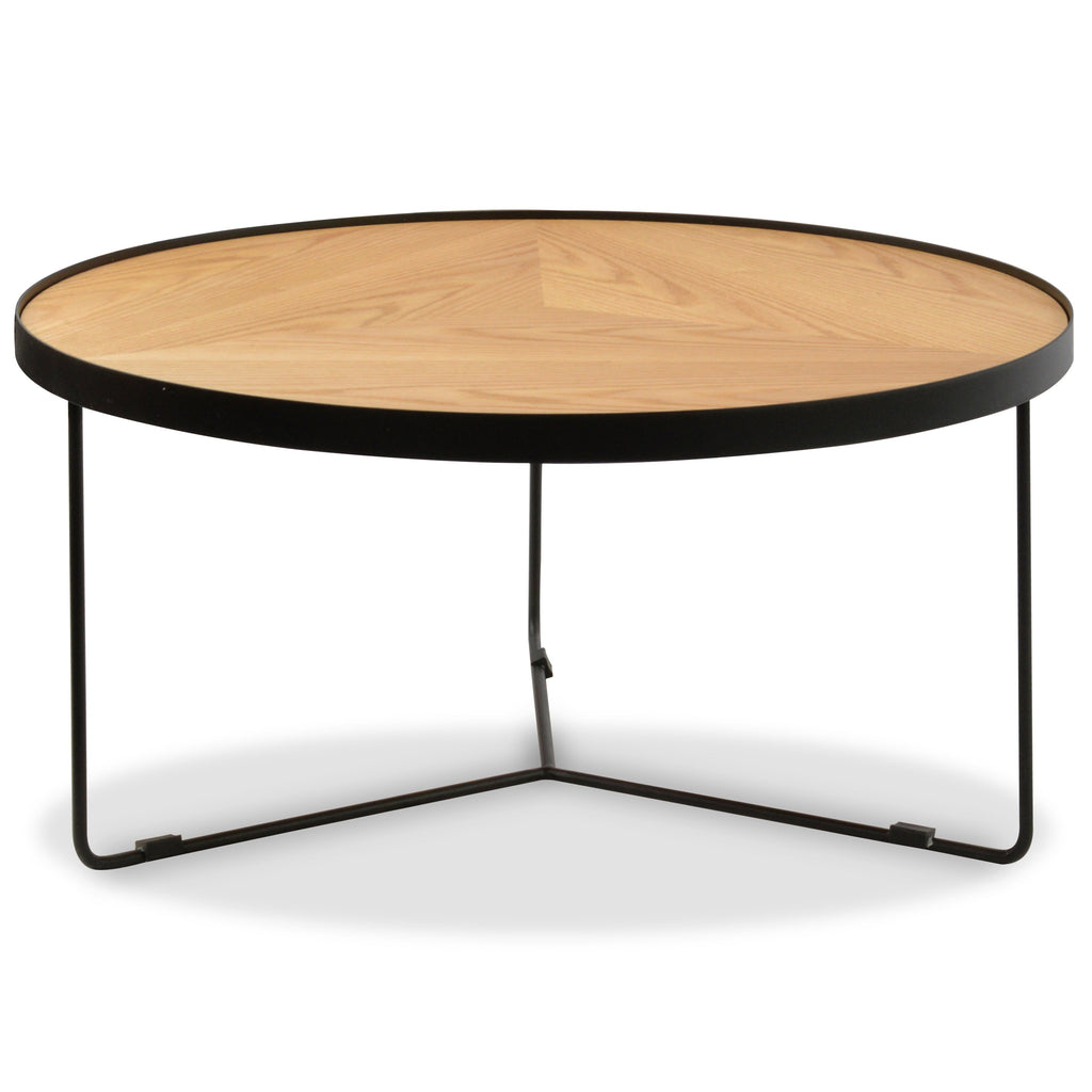 CCF388L-BB 90x45cm Round Coffee Table - Natural Top - Black Frame