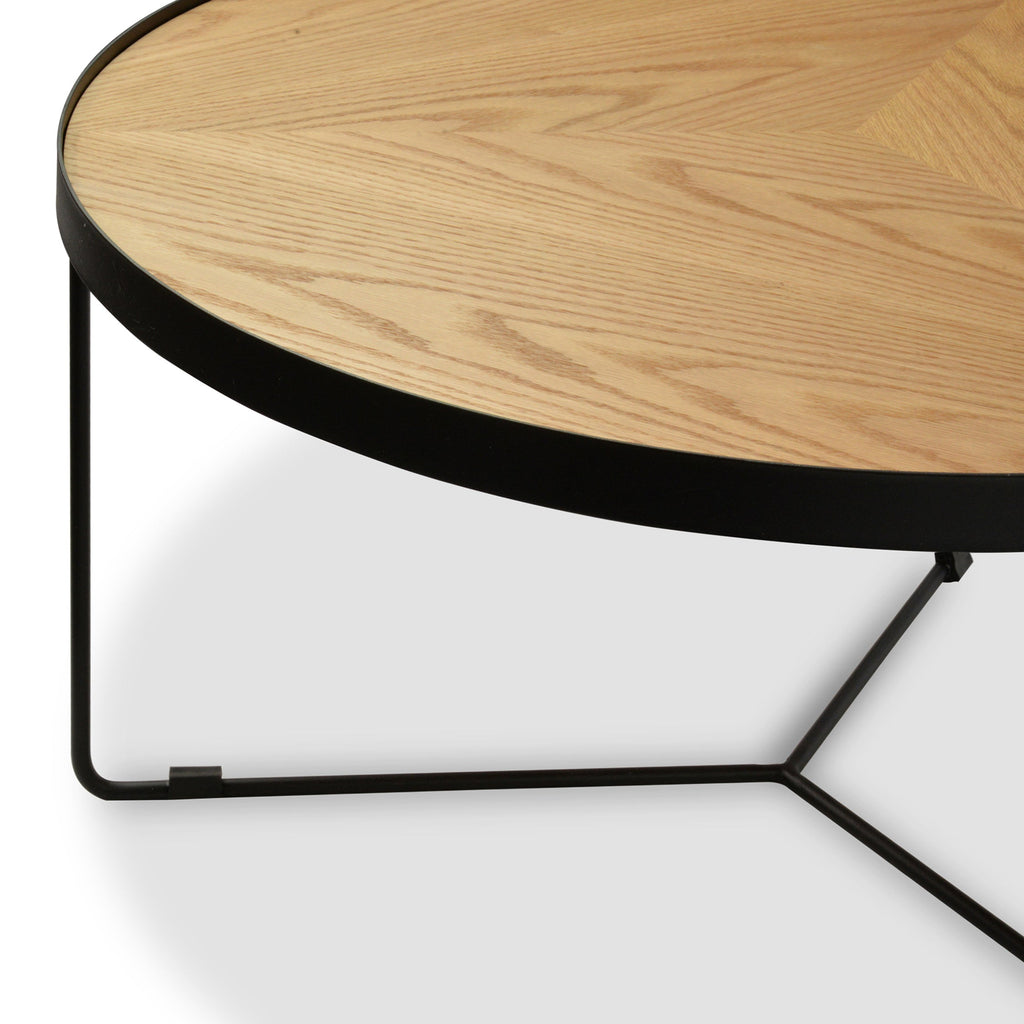 CCF388L-BB 90x45cm Round Coffee Table - Natural Top - Black Frame