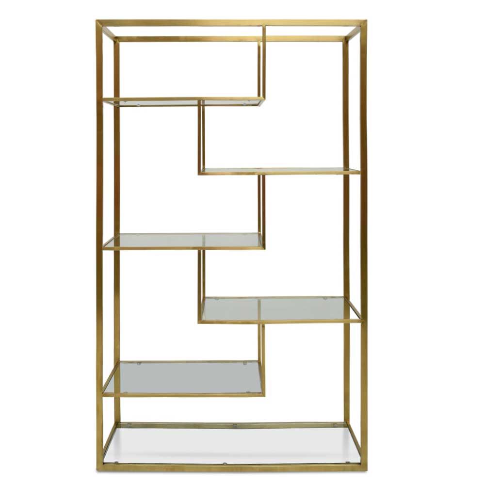 Chris 1.2m Glass Shelving Unit - Gold Frame