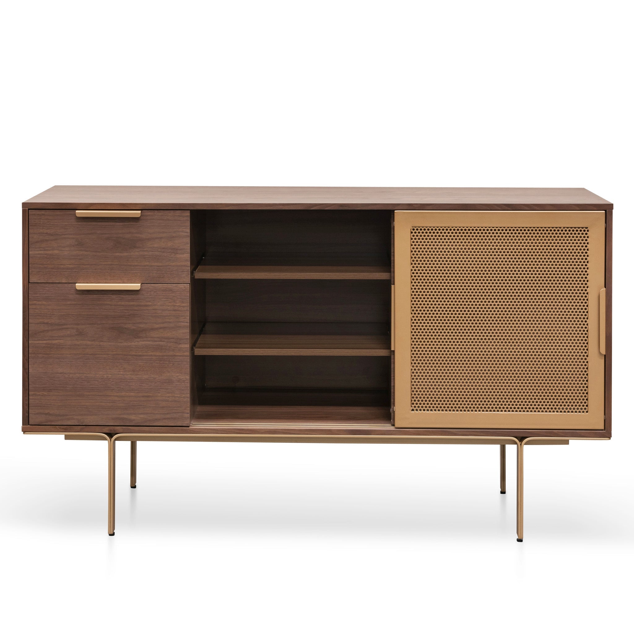 Rebecca 1.45m Walnut Buffet Unit - Brass