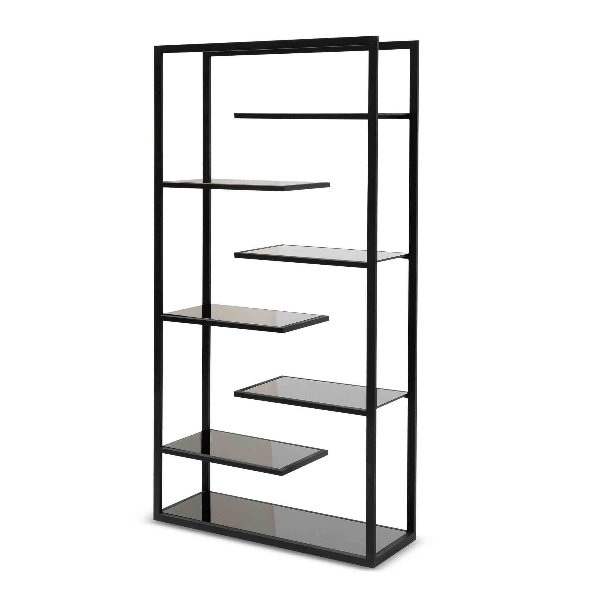 CDT6394-KS 1.8m(H) Black Glass Shelving Unit - Black Frame