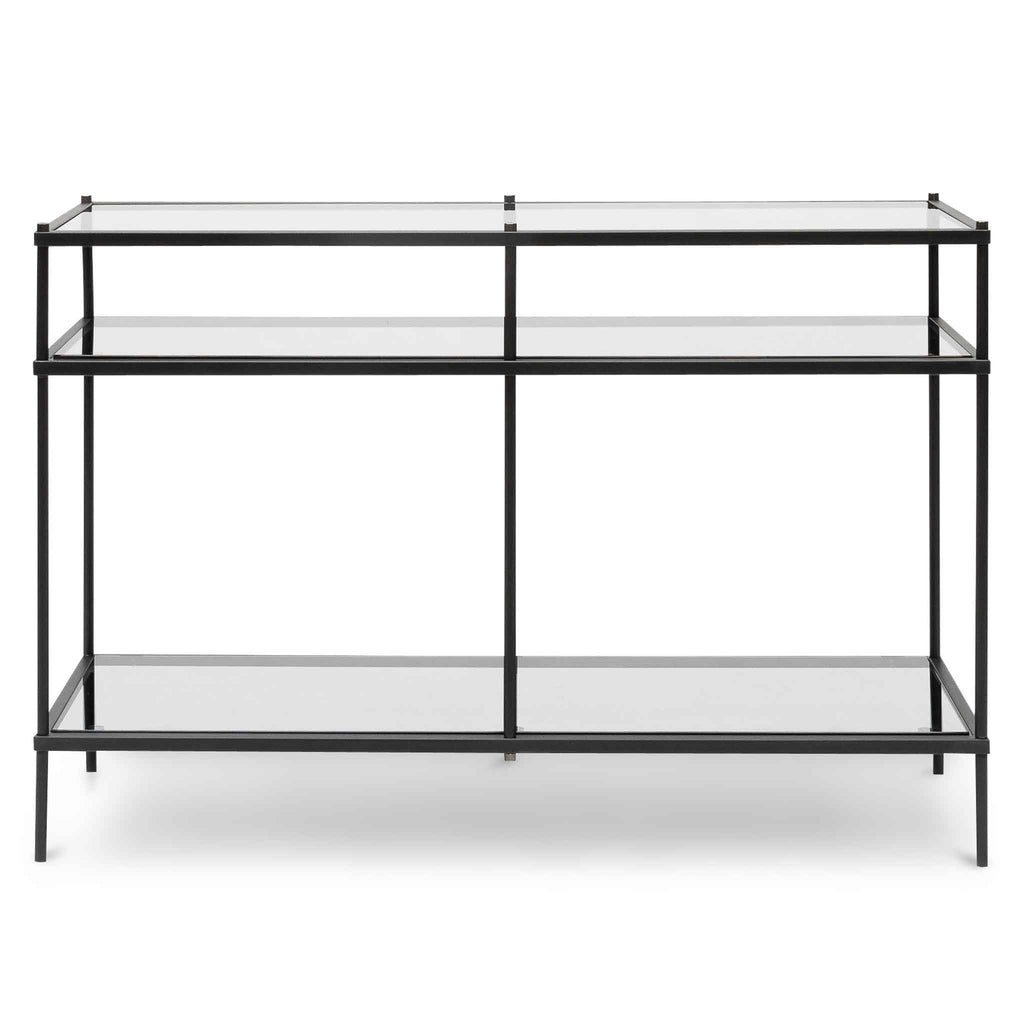 Trevino 1.2m Grey Glass Console Table - Black Base