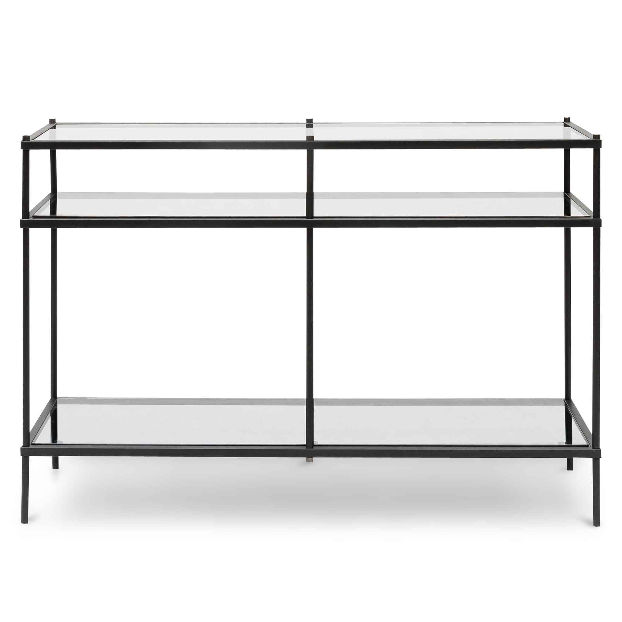 Trevino 1.2m Grey Glass Console Table - Black Base