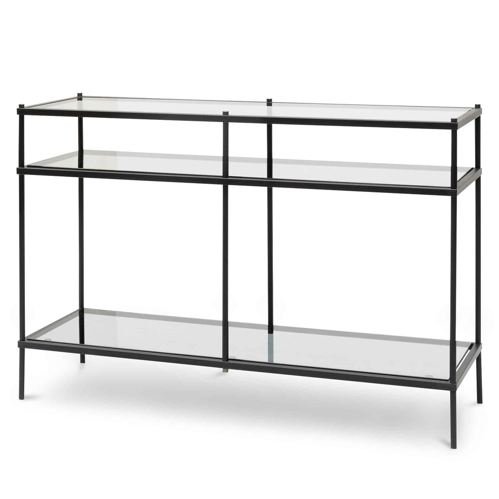 Trevino 1.2m Grey Glass Console Table - Black Base