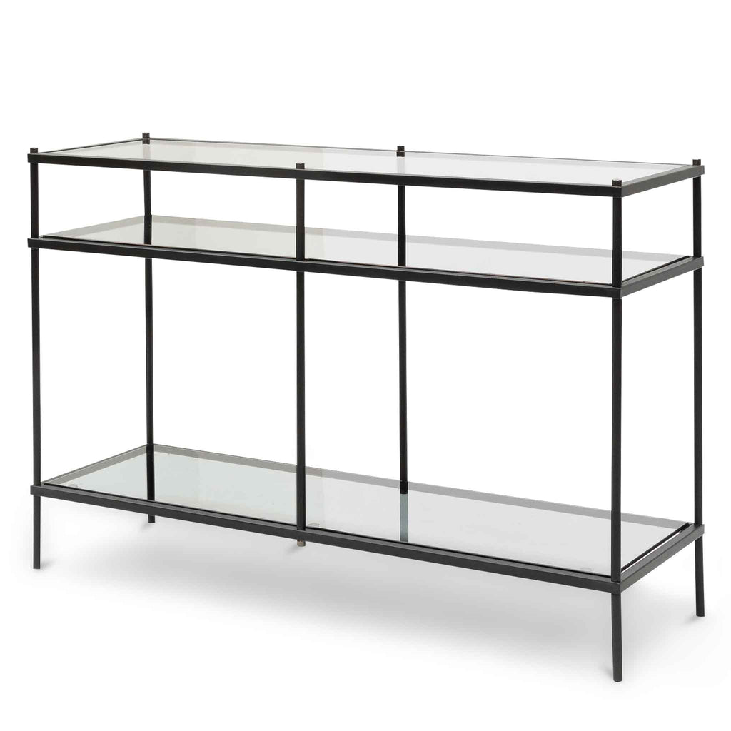 Trevino 1.2m Grey Glass Console Table - Black Base