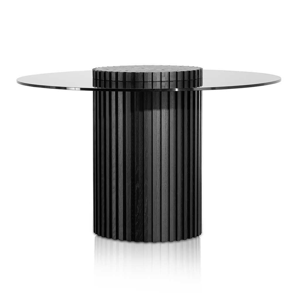 Lamar 1.2m Grey Glass Round Dining Table - Black