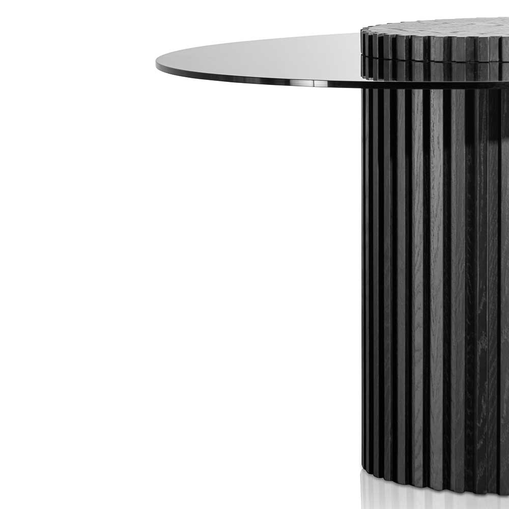 Lamar 1.2m Grey Glass Round Dining Table - Black