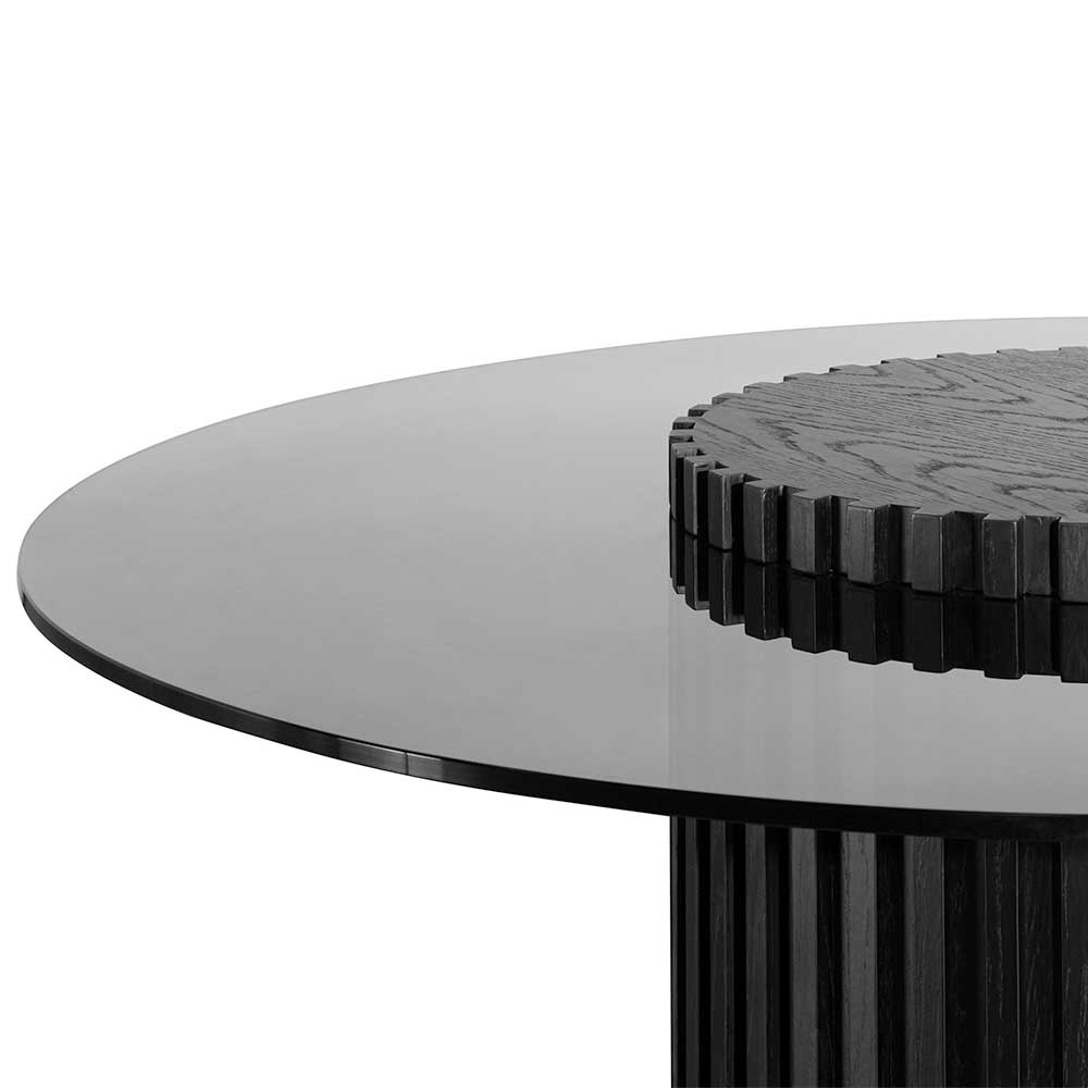 Lamar 1.2m Grey Glass Round Dining Table - Black