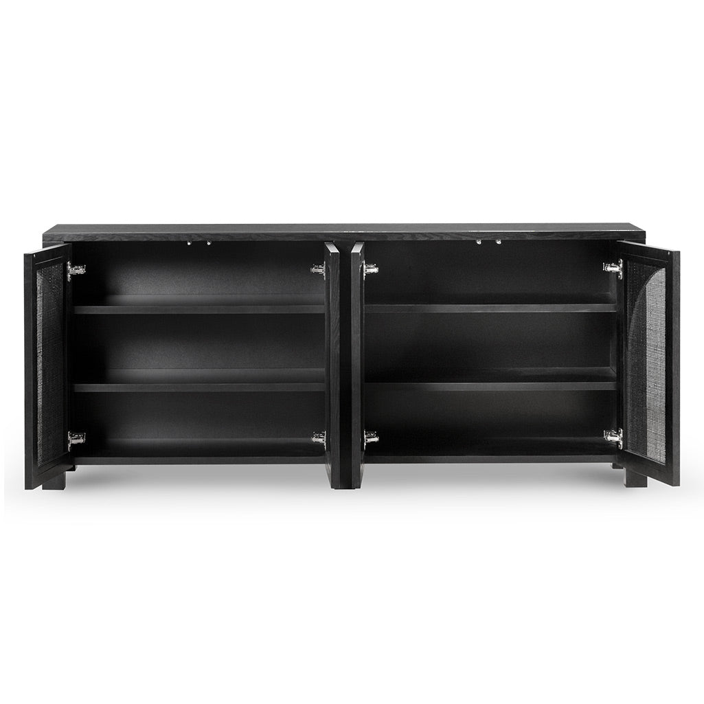 1.95m Black Oak Sideboard Unit - Rattan