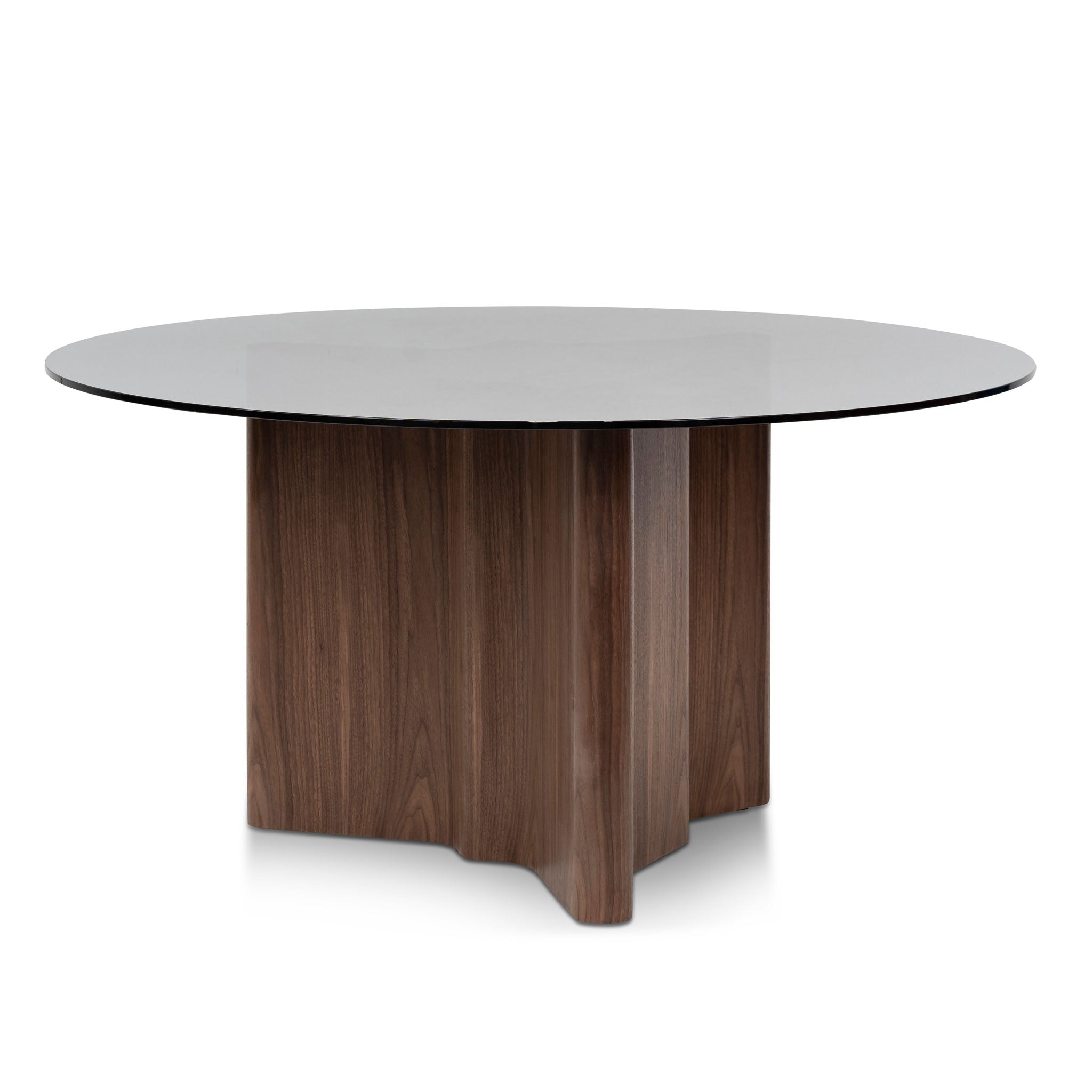 CDT8286-BB 1.5m Round Black Glass Dining Table - Walnut