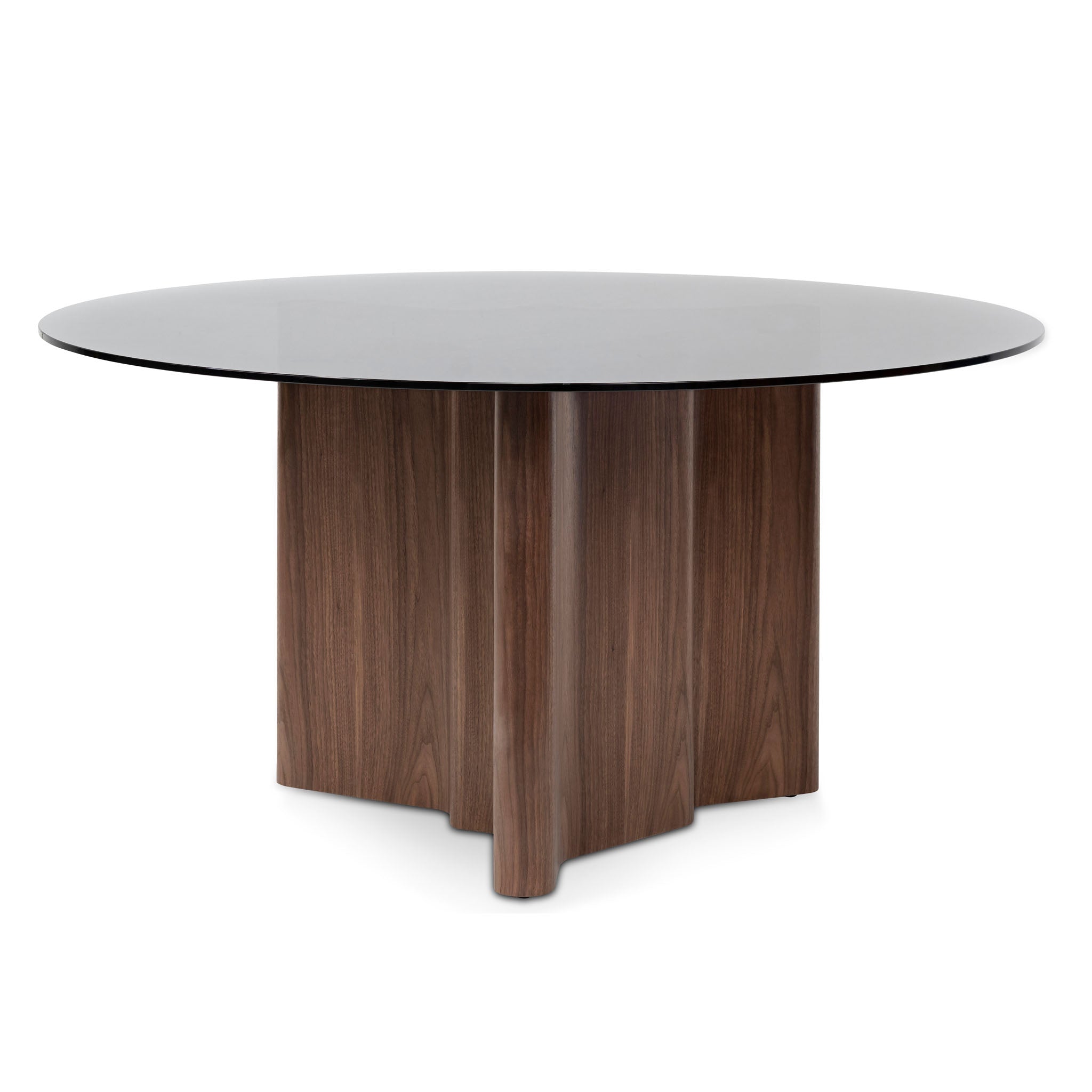 CDT8286-BB 1.5m Round Black Glass Dining Table - Walnut