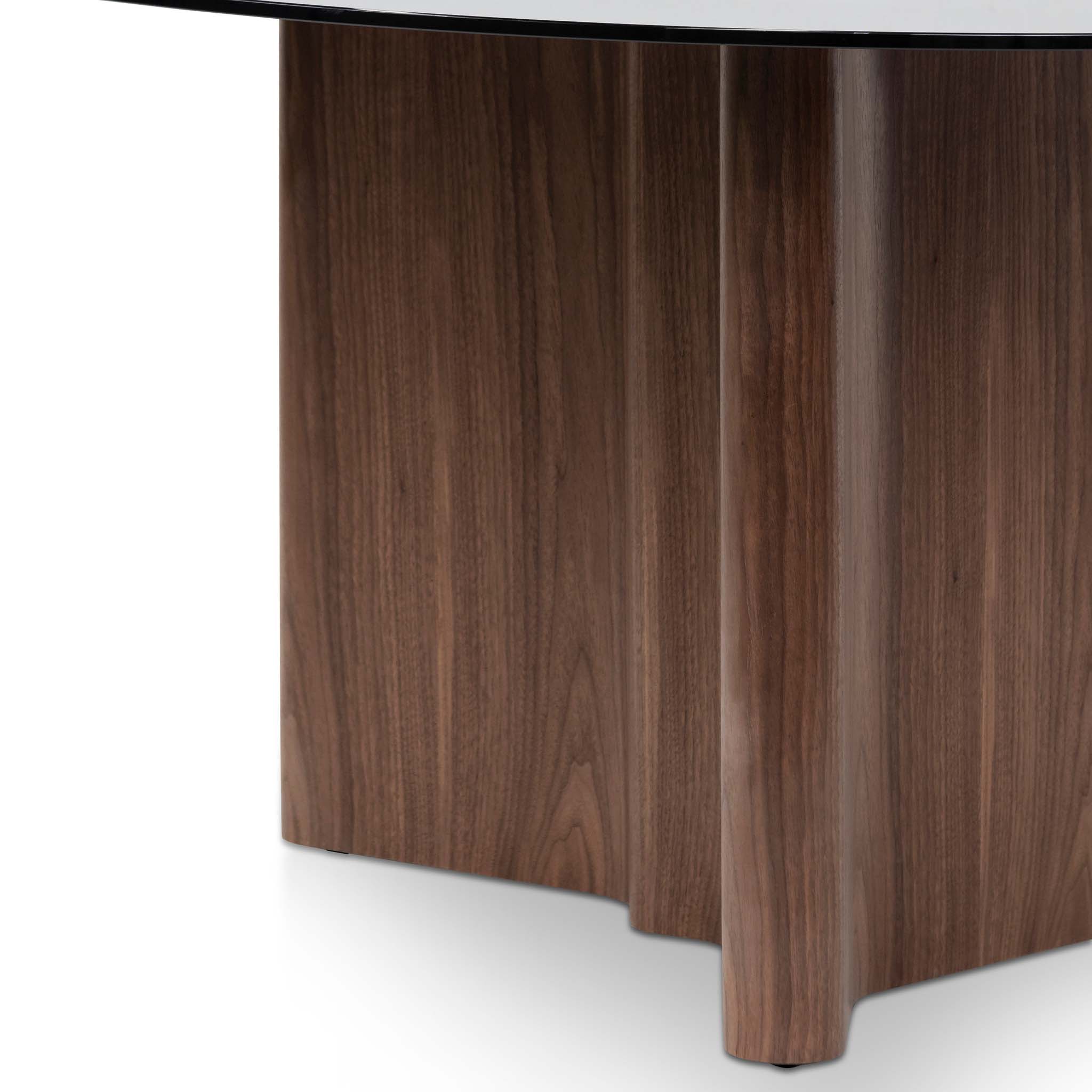 CDT8286-BB 1.5m Round Black Glass Dining Table - Walnut