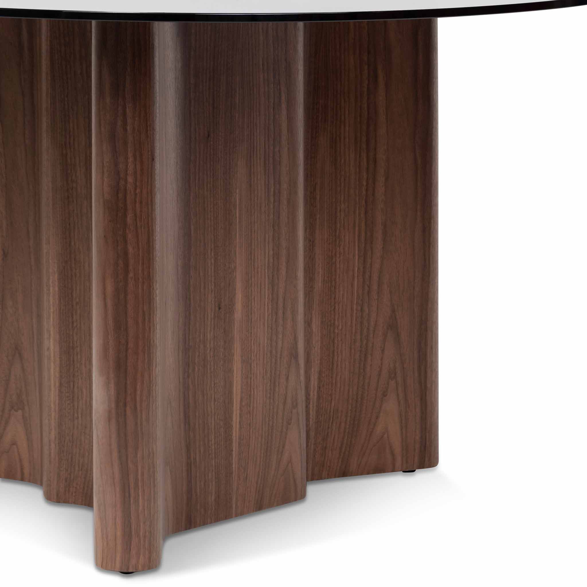 CDT8286-BB 1.5m Round Black Glass Dining Table - Walnut