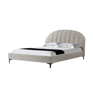 Fabric Queen Bed Frame - Olive brown boucle