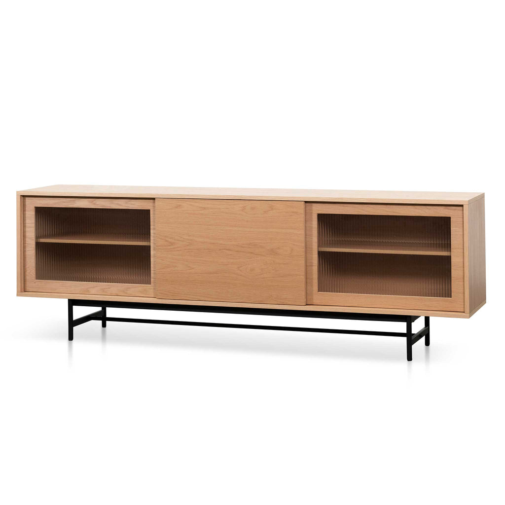 Hale 2.1m Wooden Entertainment TV Unit - Natural with Flute Glass Door