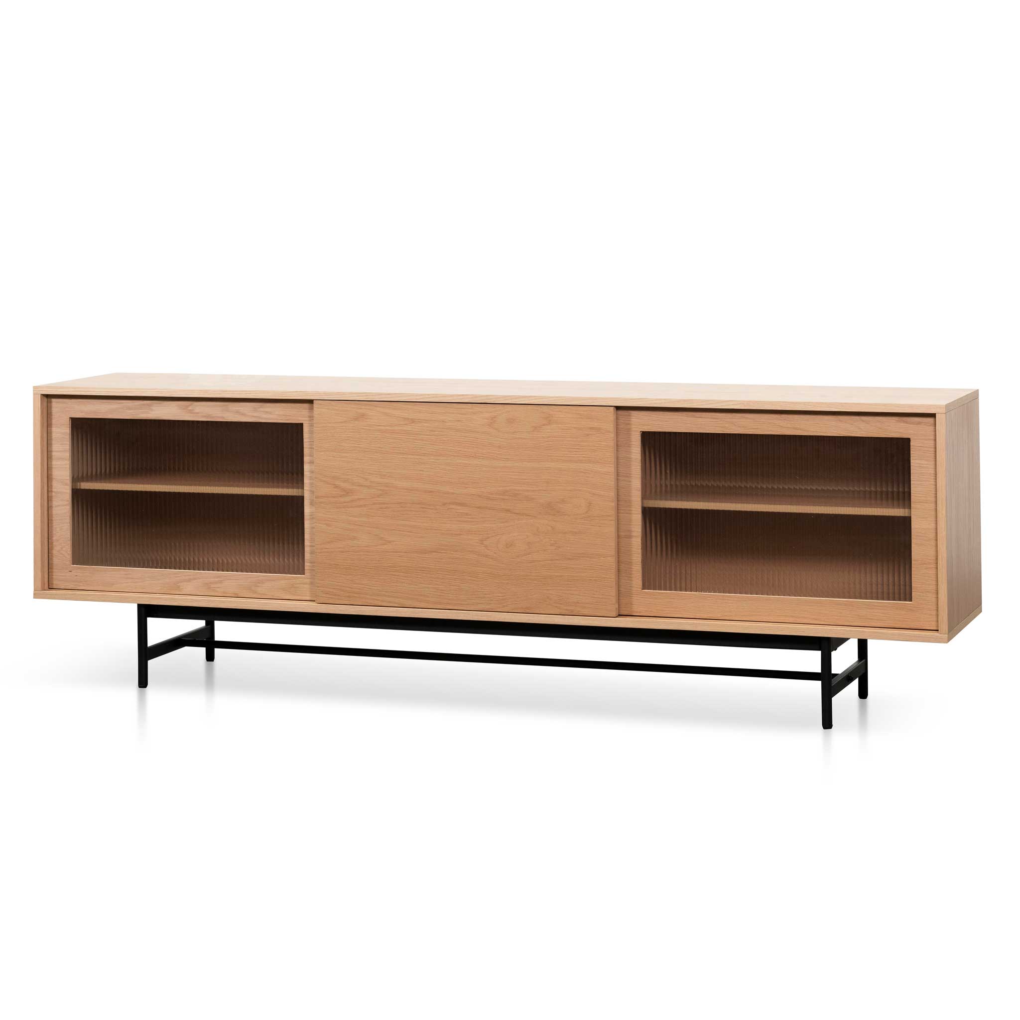 Hale 2.1m Wooden Entertainment TV Unit - Natural with Flute Glass Door