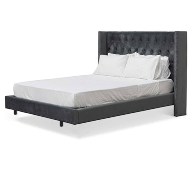 King Bed Frame - Charcoal Velvet.