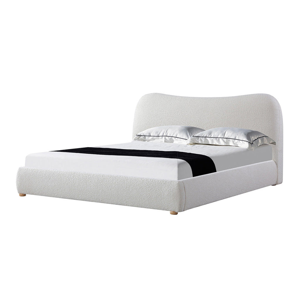  King Bed Frame - Cream White Boucle