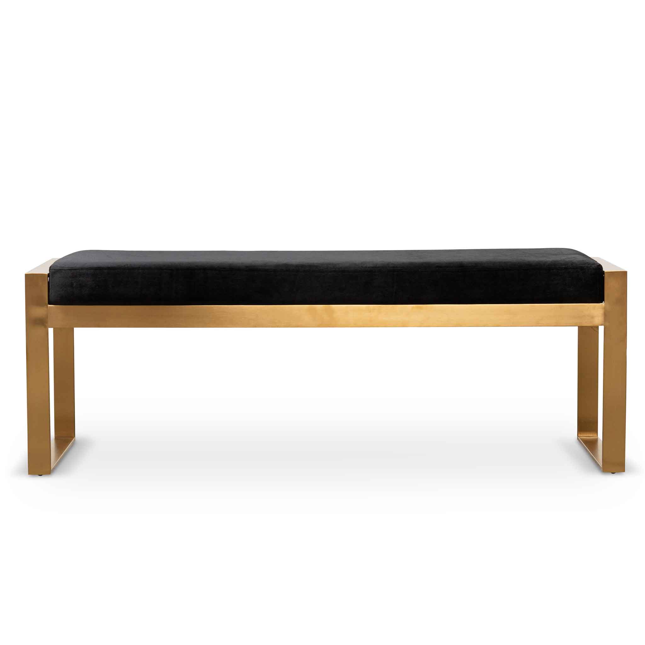 Carson Black Velvet Ottoman - Gold Base