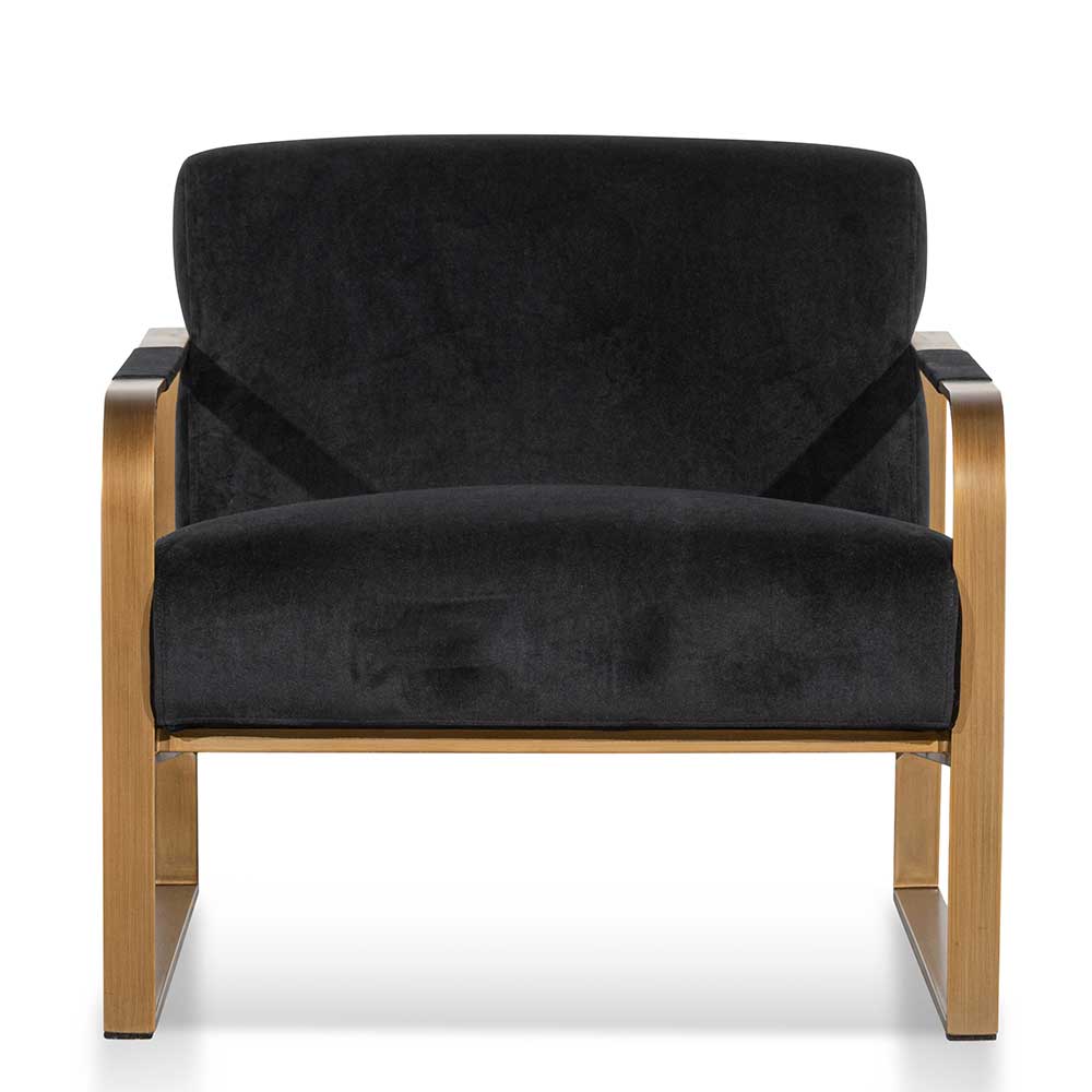 Hadiya Black Velvet Armchair - Antique Golden Frame