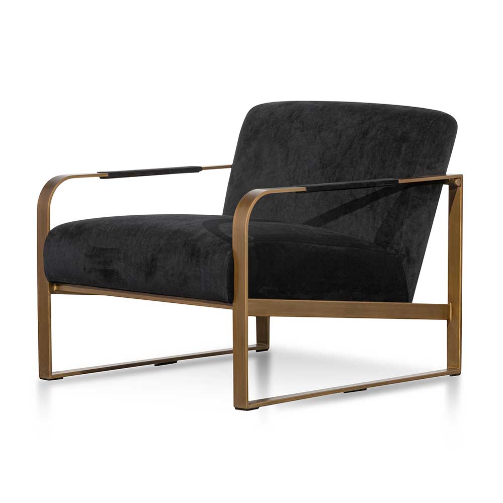 Hadiya Black Velvet Armchair - Antique Golden Frame