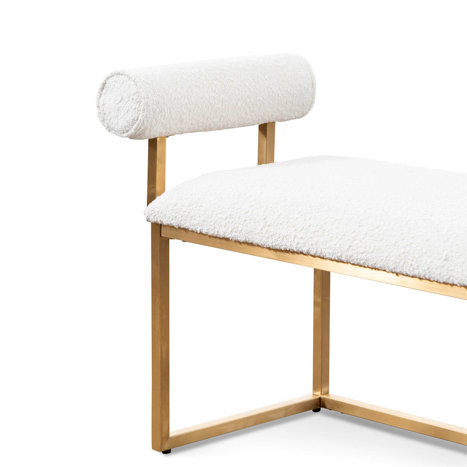 Ivory White Boucle Bench - Brushed Gold Base