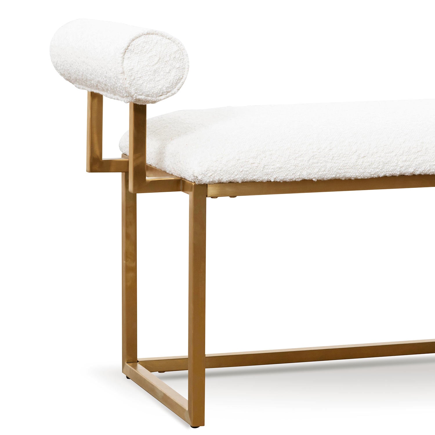 Ivory White Boucle Bench - Brushed Gold Base