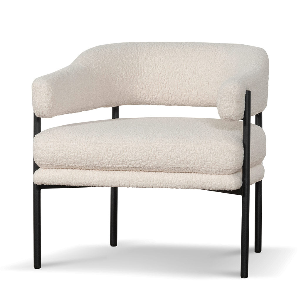 Ivory White Sherpa Armchair - Black Legs