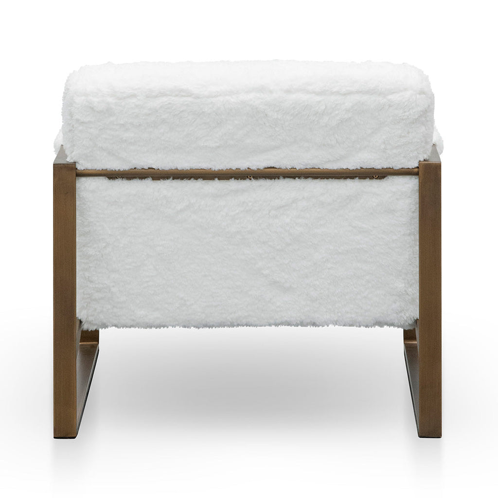 White Fur Armchair - Antique Golden Frame