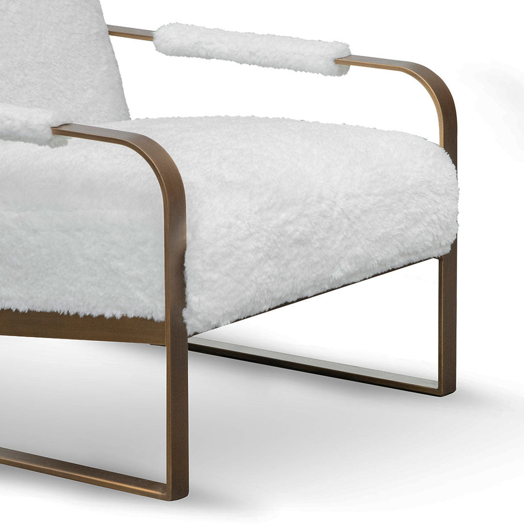 White Fur Armchair - Antique Golden Frame