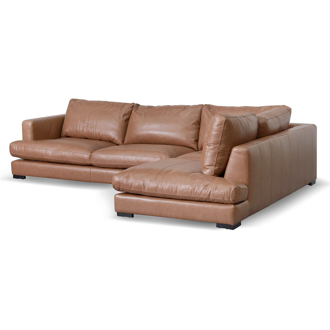 Lucinda 4 Seater Right Chaise Leather Sofa - Caramel Brown