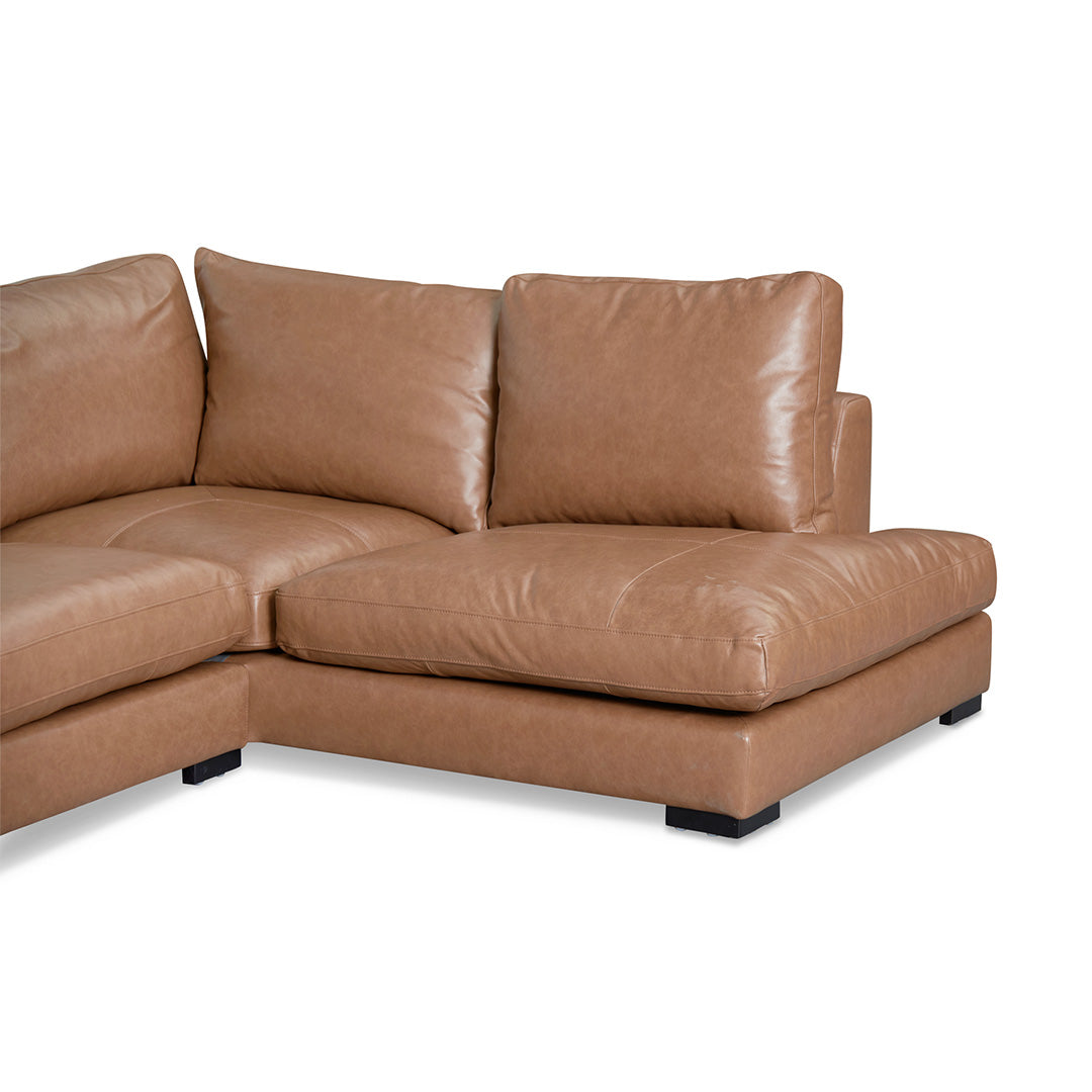 Lucinda 4 Seater Right Chaise Leather Sofa - Caramel Brown