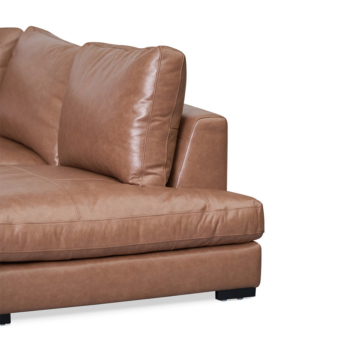 Lucinda 4 Seater Right Chaise Leather Sofa - Caramel Brown