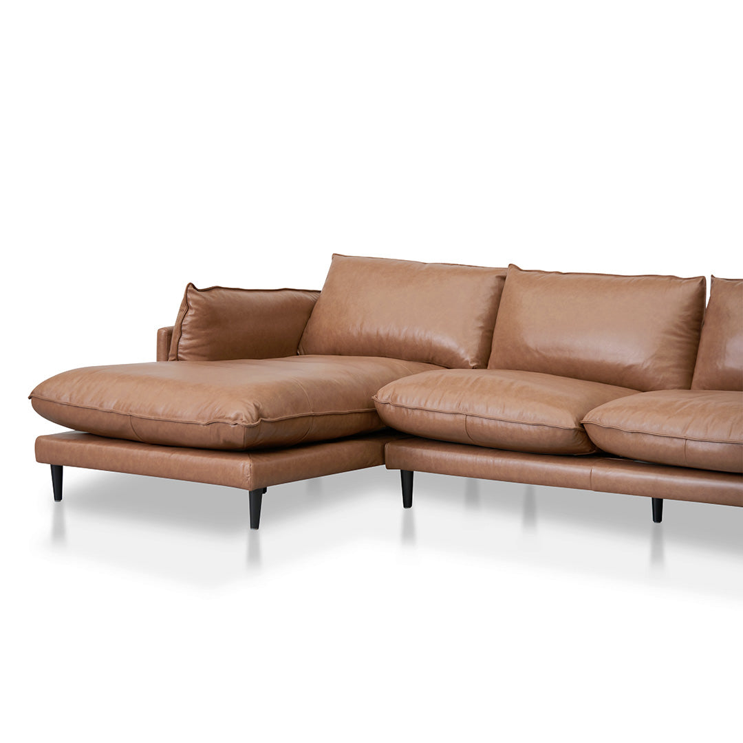 Lucio 4 Seater Left Chaise Leather Sofa - Caramel Brown