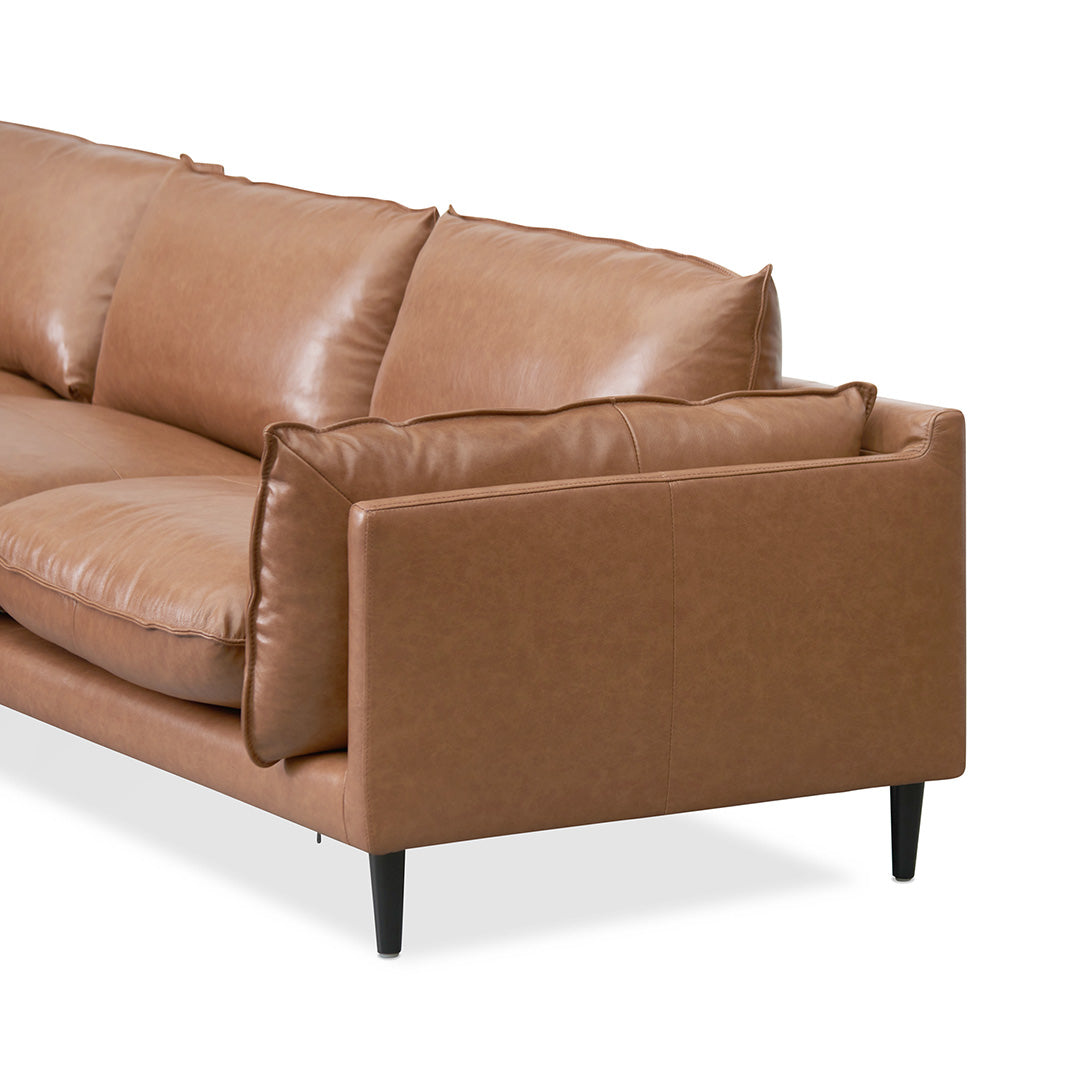 Lucio 4 Seater Left Chaise Leather Sofa - Caramel Brown