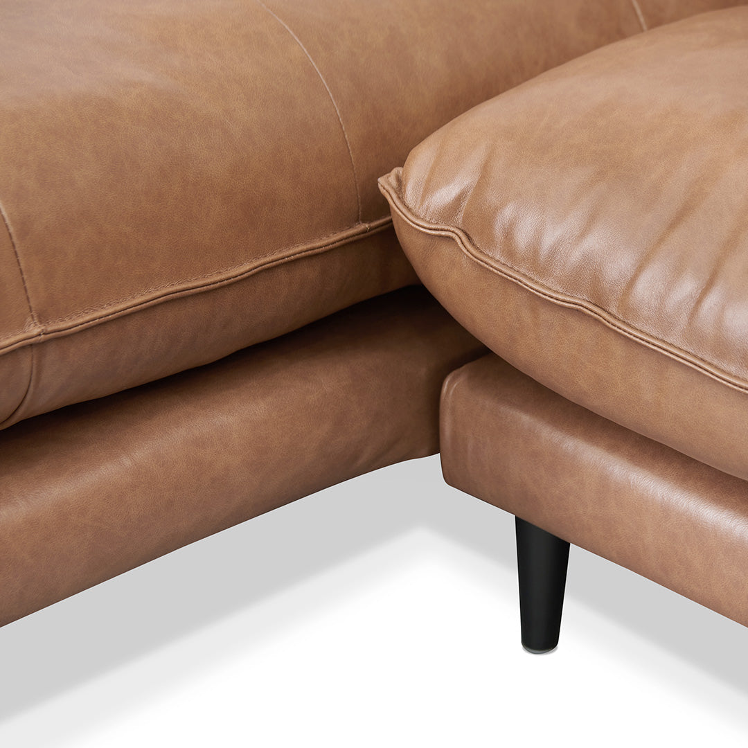 Lucio 4 Seater Left Chaise Leather Sofa - Caramel Brown