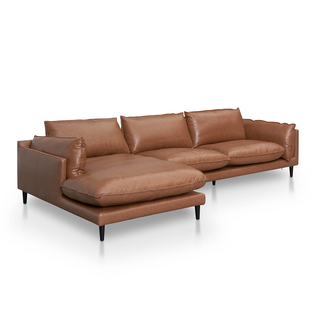 Lucio 4 Seater Left Chaise Leather Sofa - Caramel Brown