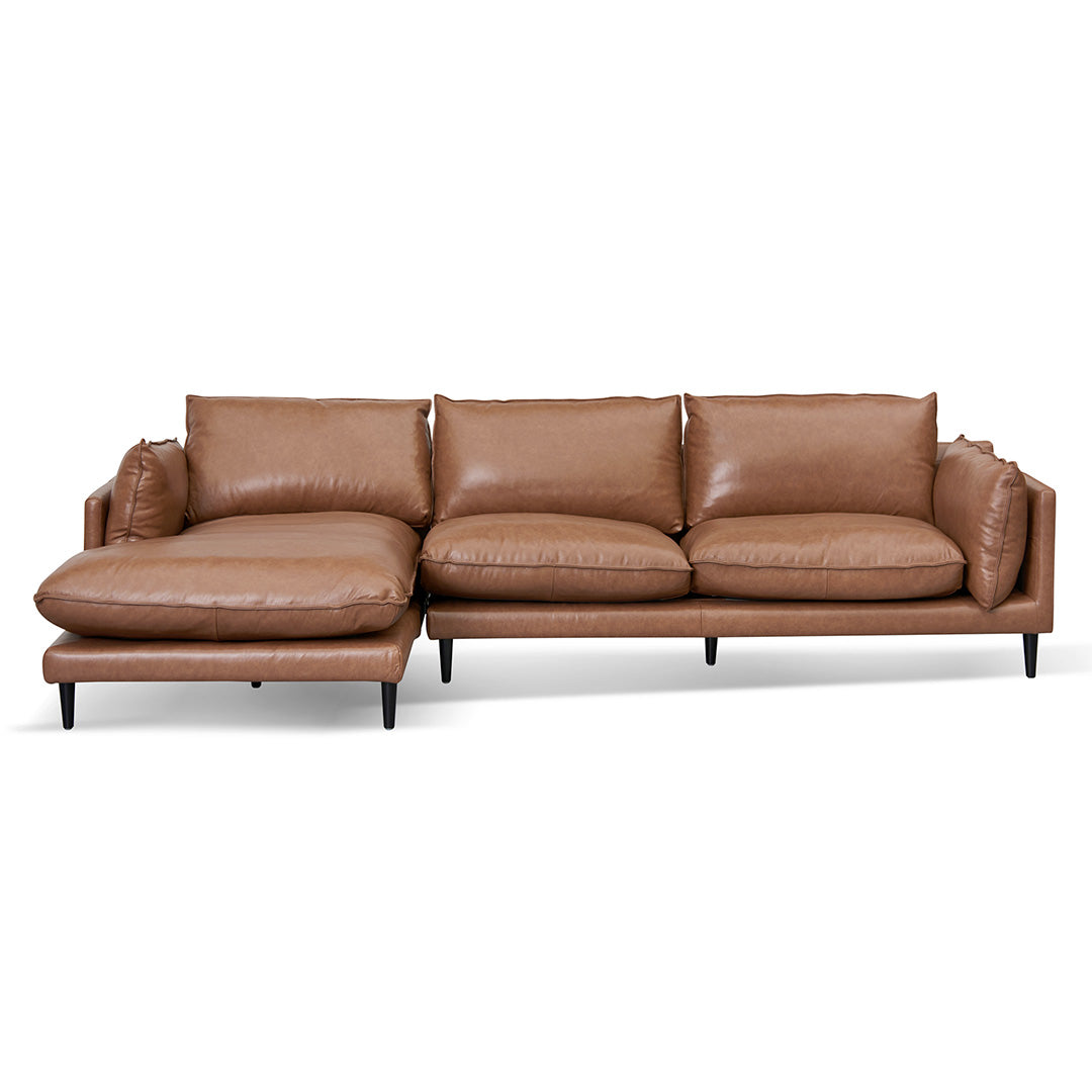 Lucio 4 Seater Left Chaise Leather Sofa - Caramel Brown