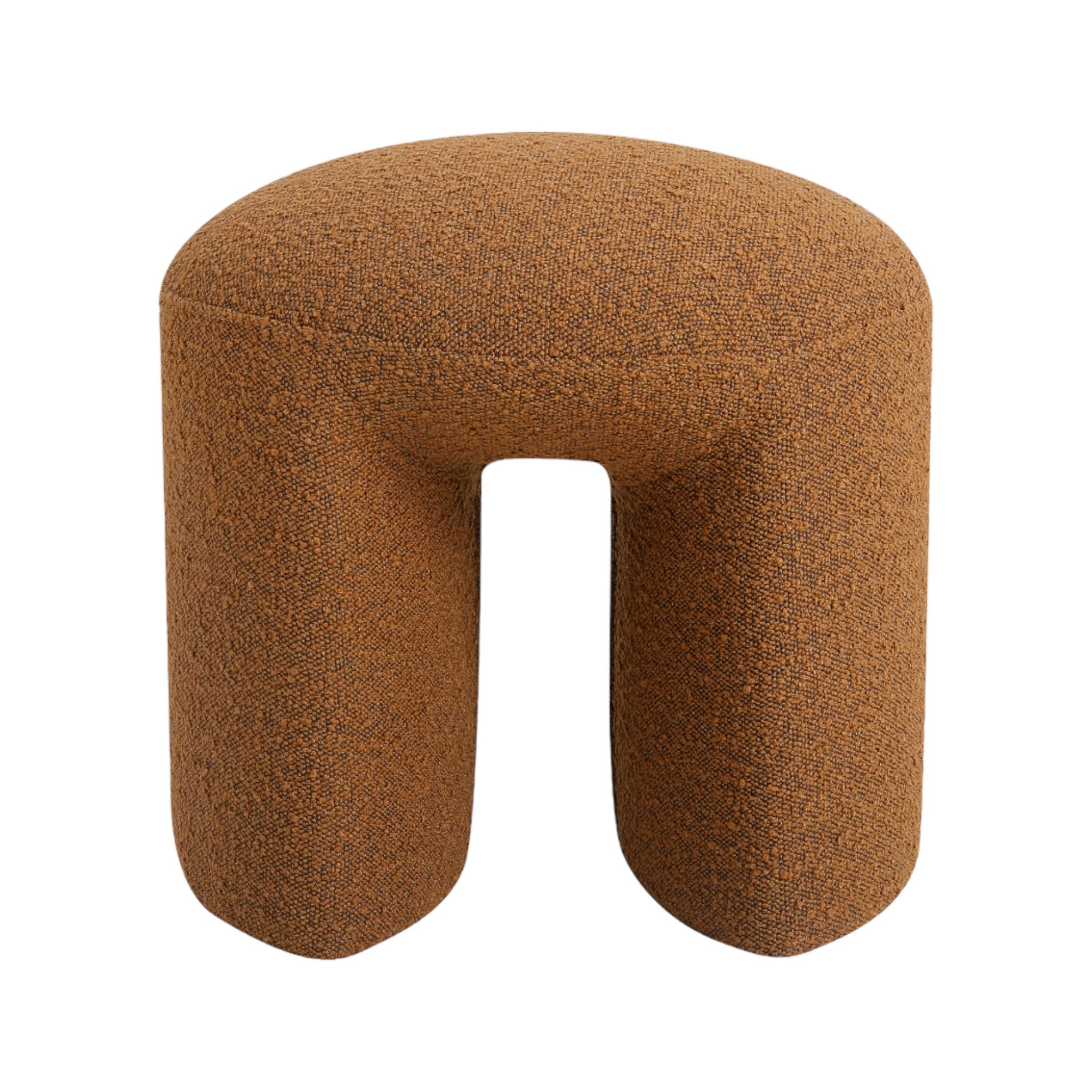 Brown Boucle Round Ottoman